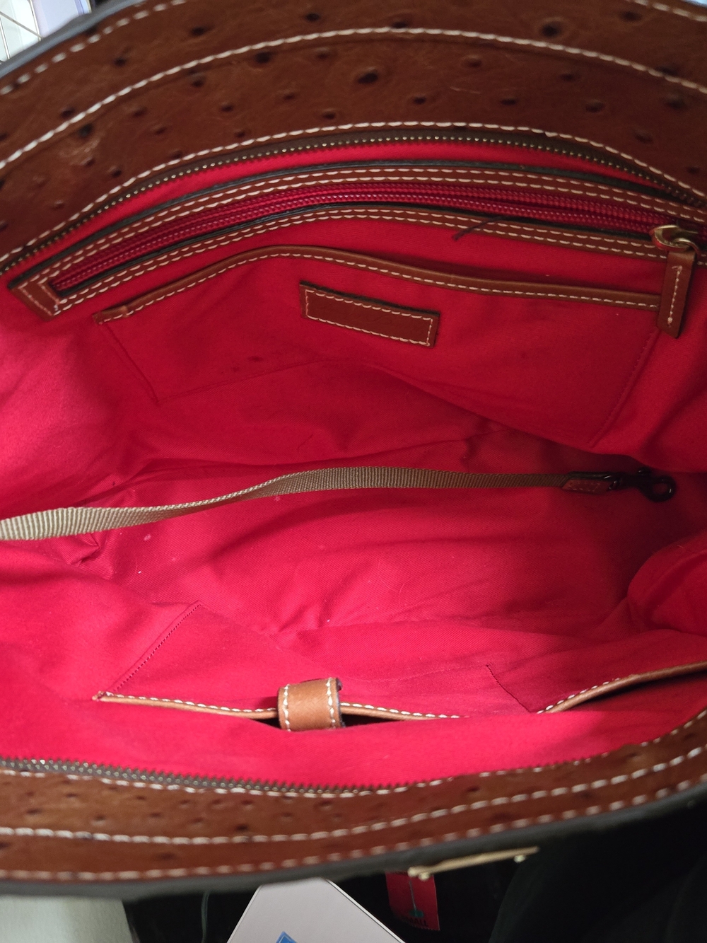 Dooney & Bourke Ostrich Embossed Leather Tote Bag Brown Shoulder Bag - Picture 4 of 8